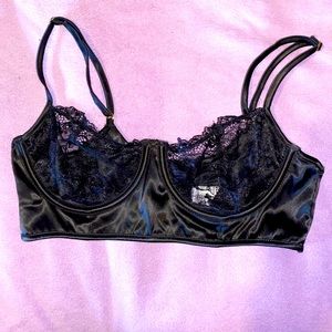 Fashion Nova Black Silk Lace Cropped Top